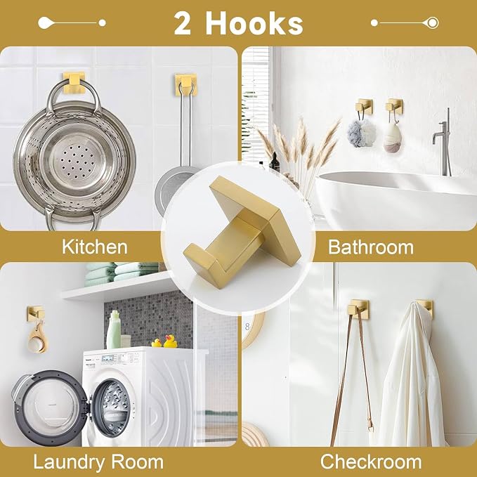 Brushed Gold 5 Pieces Bathroom Hardware Accessories Set Towel Bar Set Towel Holder Racks Set for Bathroom,SUS304 Stainless Steel,Wall Mounted 23.6-Inch