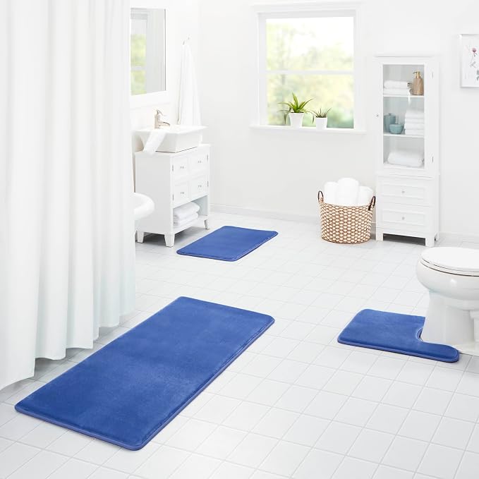 Memory Foam Bath Mat Non Slip Absorbent Super Cozy Velvet Bathroom Rug Carpet (17 inches X 24 inches, Royal Blue)