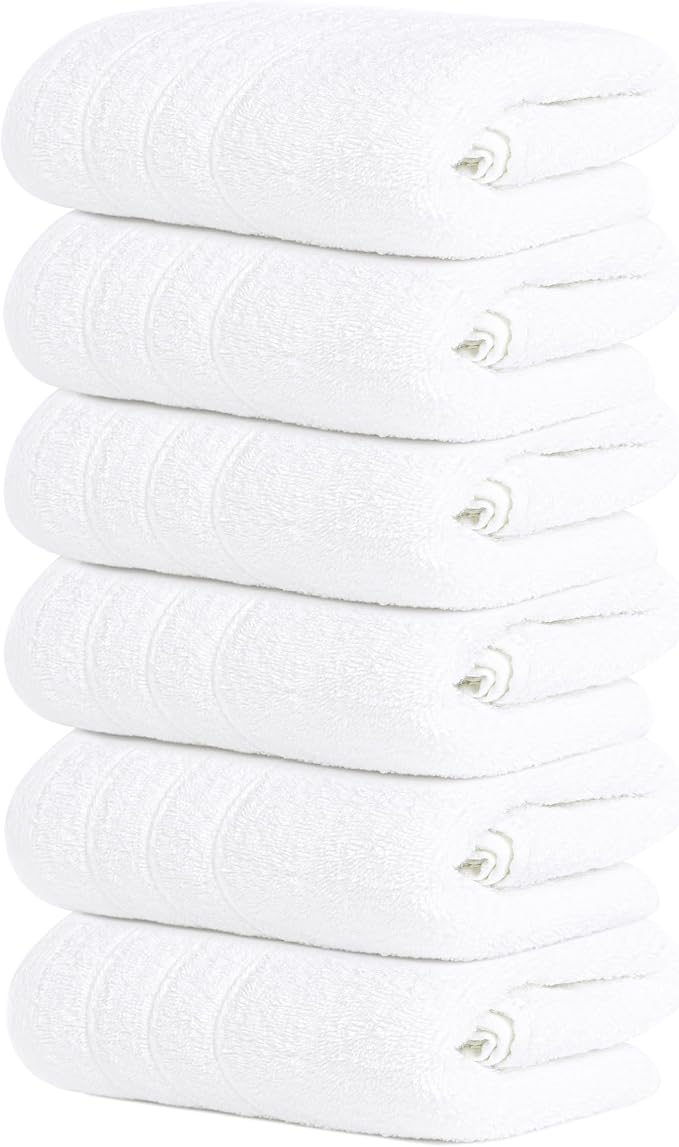 6 Piece Hand Towels Set 16 x 28 Inches, White | 100% Cotton, Lighter Weight, Quick to Dry, 16 x 28 Inches, Super Soft & Absorbent, Perfect for Bathroom & Kitchen