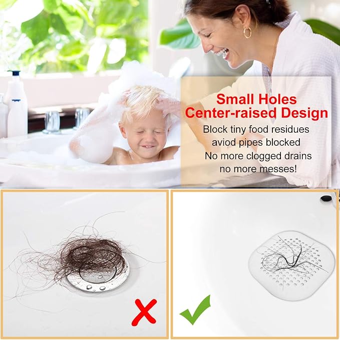 Bovinde Hair Drain Catcher,Square Cover for Shower 2 Pack (Sliver Grey) | Drainer Cover Silicone Hair Stopper with Suction Cups,Protector Accessories,Easy to Install Suit for Bathroom,Bathtub,Sink