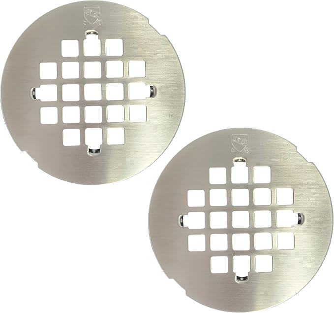 Westbrass D319-2-07 4-1/4" OD Casper Style Brass Snap-in Shower Strainer Grid Drain Cover, Satin Nickel (2-Pack)