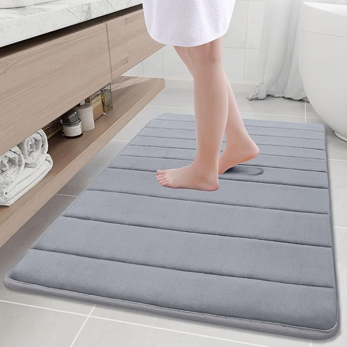 Buganda Memory Foam Bath Mat 40 x 32, Ultra Soft Absorbent Bathroom Rugs | Medium Grey, Machine Washable Quick Dry Bath Mats for Bathroom Floor, Shower and Tub, Home Decor Accessories
