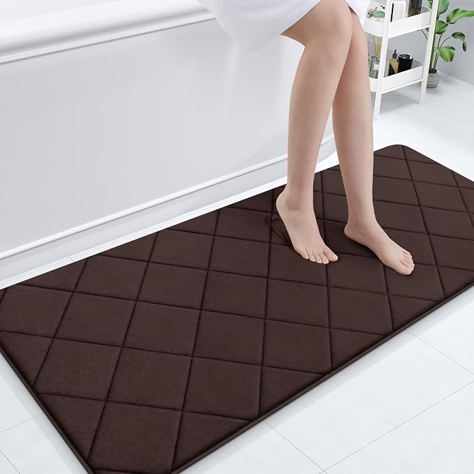OLANLY Memory Foam Bath Mat 59x24, Ultra Soft and Absorbent Bathroom Rugs | Brown, Quick Dry, Machine Washable Shower Bath Rugs, Comfortable Bath Carpet for Bathroom Floor, Tub and Shower