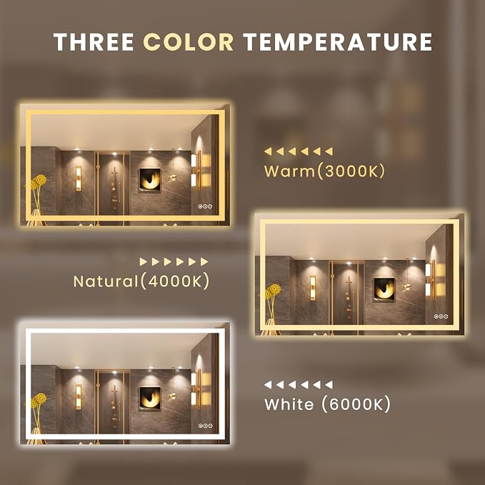 LOAAO 50"X30" LED Bathroom Mirror with Lights, UL Listed | Anti-Fog, Dimmable, 3 Color Temperature, Backlit + Front Lit, Memory Function, Tempered Glass