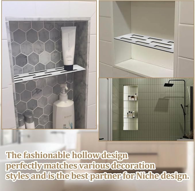 Rectangular Shelf for 12 Inch Tile Prefabricated Niches, Shower Niche Shelf with Brushed 316 Stainless Steel Finish, Fits 1/8 inch Grout Lines Shower Niche Insert