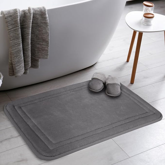 Grey Memory Foam Bath Mats Non-Slip Washable 20x32 Microfiber Bathroom Rug | Large Shower Rug Soft Absorbent Plush Bathroom Floor Tub Bathrug Gray