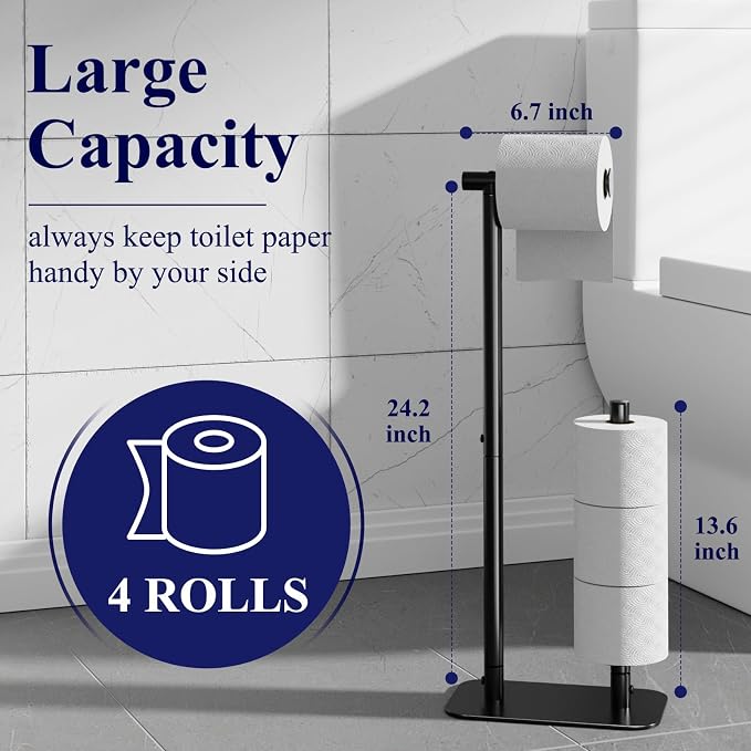 Kitsure Toilet Paper Holder Stand, Bathroom Storage, Medium - 2 Pack, Black | Large Capacity Toilet Paper Holder for 4 Rolls, Rustproof Toilet Paper Holder Free Standing, with Non-Slip Stable Base