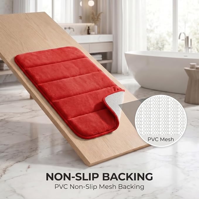 Bathroom Rugs Set 3 Piece, Memory Foam Bath Rugs, Non Slip Washable Bathroom Rug Set, Extra Soft Absorbent Bath Mats with U-Shaped Toilet Rug, Red