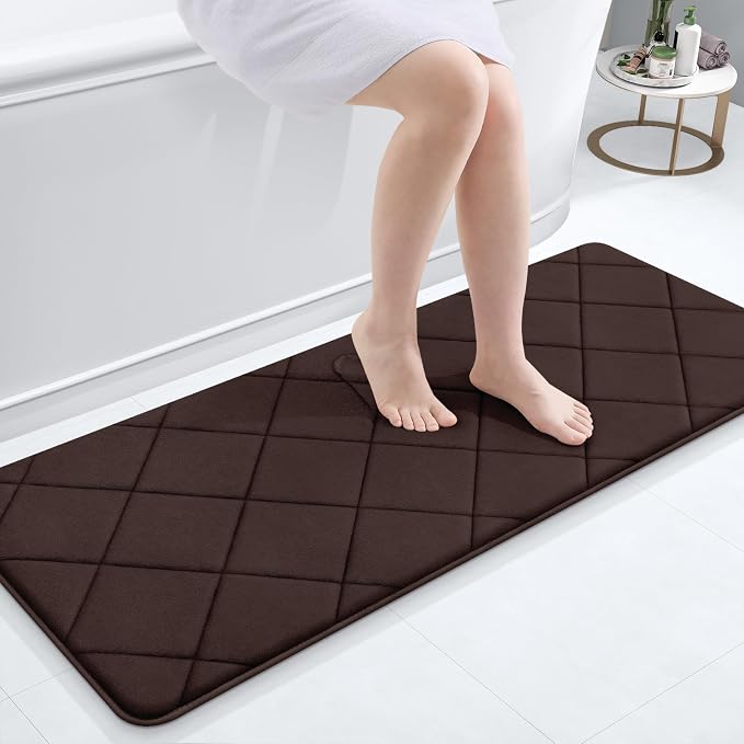 OLANLY Memory Foam Bath Mat 47x20, Ultra Soft and Absorbent Bathroom Rugs | Brown, Quick Dry, Machine Washable Shower Bath Rugs, Comfortable Bath Carpet for Bathroom Floor, Tub and Shower