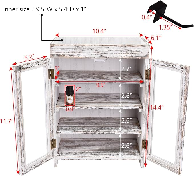 Ikee Design Wooden Countertop Storage Cabinet. Customizable Organizer with Adjustable Shelves, Glass Window Door and Removable Metal Hook. Perfect for Kitchen, Vanity, or Bathroom. Antique White