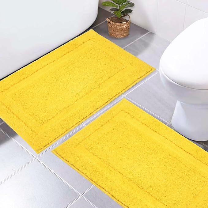 SHACOS Soft Microfiber Yellow Bathroom Rugs Sets 2 Pieces 32x20 inch | Absorbent Plush Bath Rugs, Non Slip Washable Shaggy Bath Mats, Fluffy Bathroom Runner Floor Mats Shower Rug