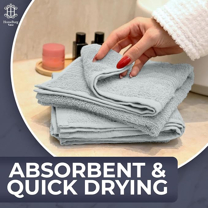 Luxe 6-Piece Hand Towel Set – Soft & Absorbent Cotton, Hotel Quality, Quick-Drying, Easy Care, 16 x 28 in (Ice Blue)