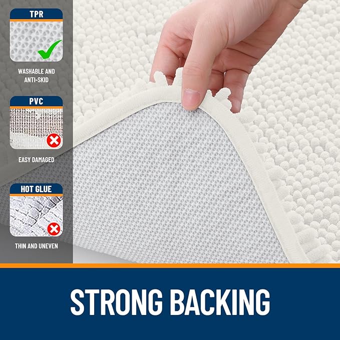 OLANLY Bathroom Runner Rugs 70x24, Extra Soft Absorbent Chenille Bath Rugs | Ivory, Quick-Drying Rubber Backing, Machine Washable Long Bath Mat for Bathroom Floor, Tub and Shower, Home Decor Accessories