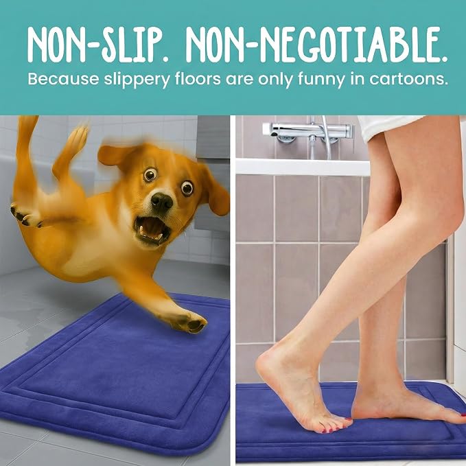 ITSOFT Memory Foam Bath Mat 59x23, Non Slip, Machine Washable, Quick Dry & Absorbent Rugs, Bath Mats for Bathroom Floor, Tub & Shower, Bathroom Rug, Blue
