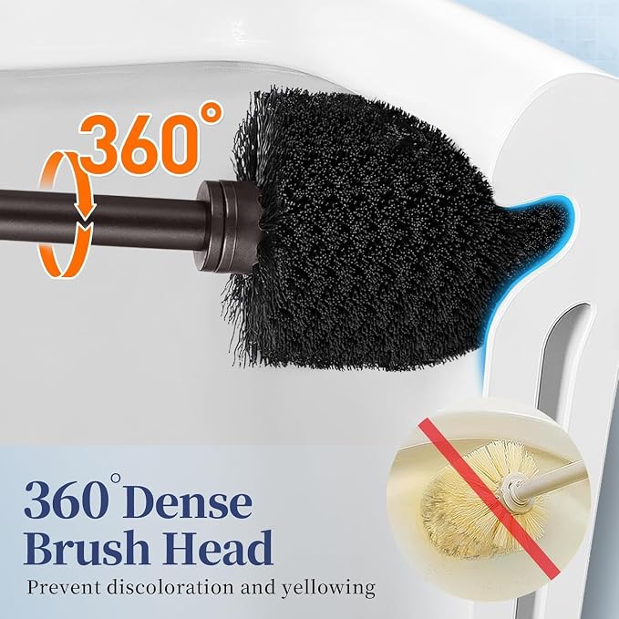 HAMITOR Toilet Bowl Brush Holder Set: Classic Round Bristle Head Deep Cleaning Cleaner Scrubber with Tall Caddy for Restroom - Home Bathroom Decor Accessories - Bronze 3 Pack