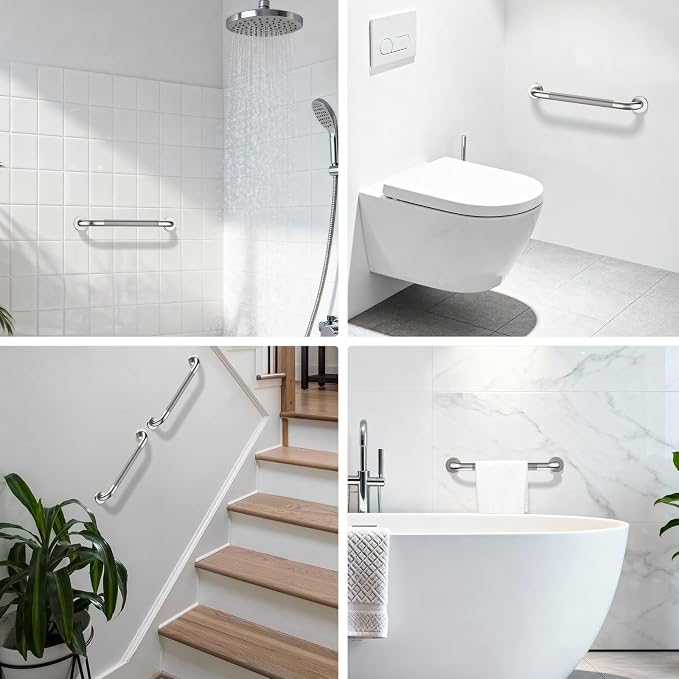 Brushed Nickel Grab Bar 20 Inch, iHansee Bathroom Grab Bar w/Anti-Slip Knurled Grip, Stainless Steel Safety Handicap Bars, Wall Mounted Balance Support Handrail Shower Handle for Senior Elderly