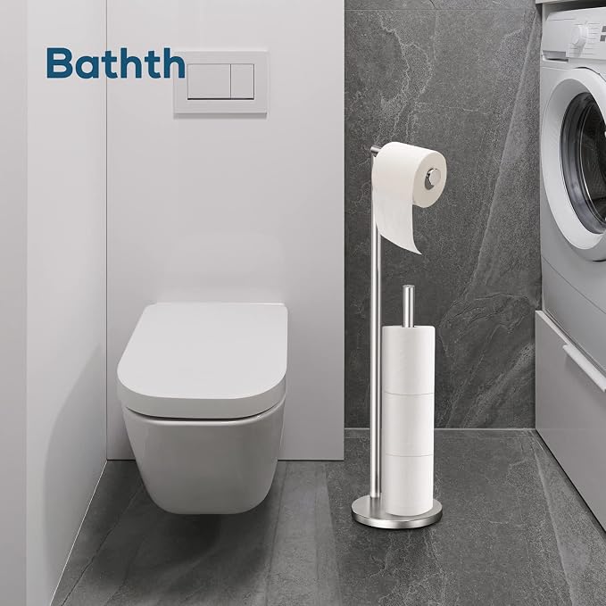 Toilet Paper Holder Stand, Brushed Nickel Toilet Paper Holder Free Standing | Stainless Steel Toilet Paper Holder for 4 Rolls, Bathroom Organizers and Storage with Anti-Slip Base and Rustproof