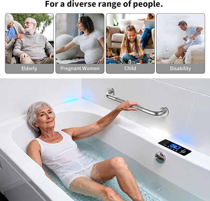 16 Inch Anti Slip Shower Grab Bar Handle, ZUEXT Brushed Nickel Stainless Steel Bathroom Grab Bar, Knurled Bathroom Balance Bar,Safety Hand Rail Support,Handicap Injury Senior Assist Bath Handle