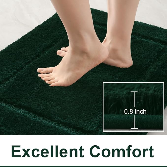 LOCHAS Bathroom Rug Set, Bath Rugs Sets 3 Piece Non Slip, Hunter Green | Washable Absorbent Microfiber Bath Mat Set, Soft Cozy Bathroom Mat for Shower Sink Toilet