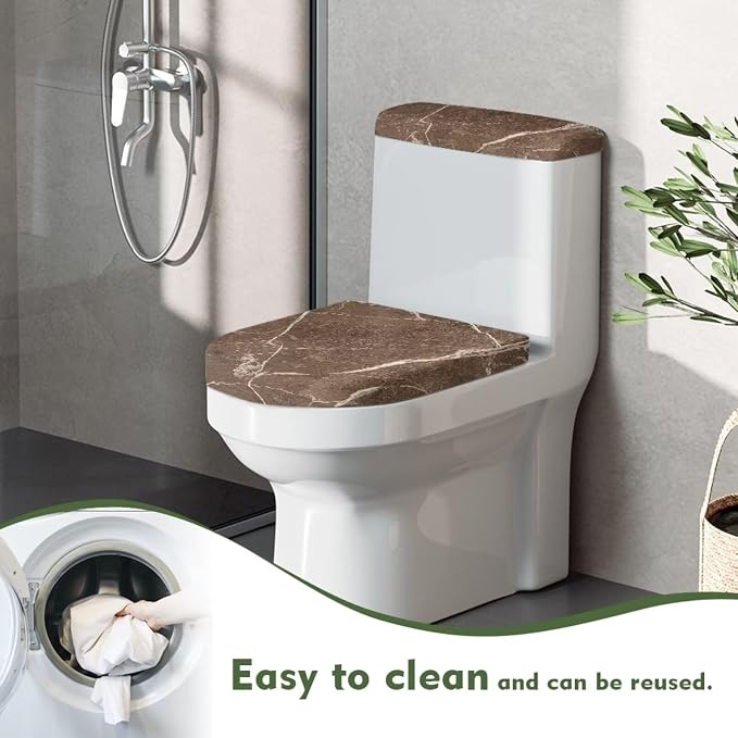 Brown Marble Toilet Cover Lid Set 2 Pack Toilet Seat Covers for Bathroom Decor Replacement Elongated