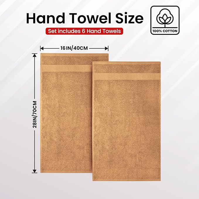 Infinitee Xclusives 100% Cotton Hand Towels for Bathroom - Set of 6 | Ultra Soft, Absorbent & Quick-Drying |16x28 inches| Luxury Hand Towel Set |600 GSM| Gym, Shower, Spa & Hotel Use