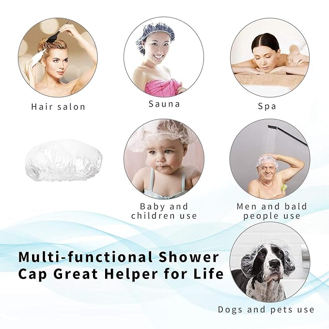 30pcs Disposable Shower Caps - Multi-Purpose Thickening Elastic Bath Cap Plastic Waterproof Clear Shower Cap Bath Shower Caps Women Spa,Men Hair Caps,Home Use,Hotel and Hair Salon, Travel.(Size 52CM)