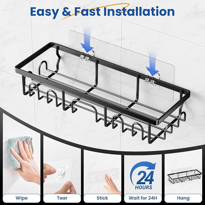 PKBD Shower Caddy, 3 Pack Shower Shelves for Bathroom, Dark black