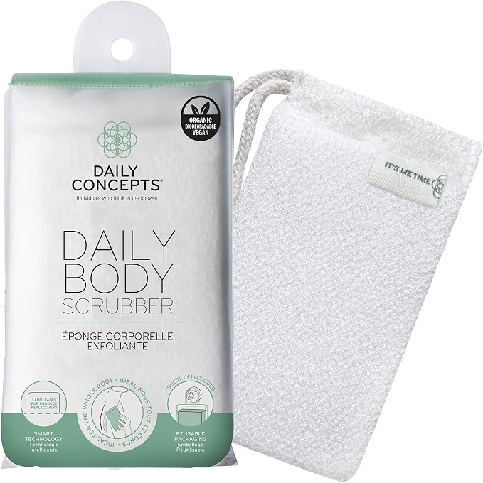 DAILY CONCEPTS Daily Body Scrubber, Soy-Based and Organic Cotton. The Bath Sponge Deeply Cleanses The Skin and Creates A Rich Foamy Lather. The Outer Texture Provides A Gentle Exfoliation - Pack of 3