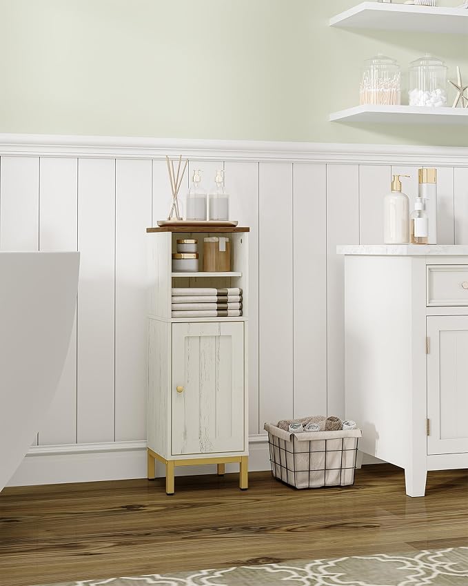 Hzuaneri Bathroom Storage Cabinet, Corner Floor Cabinet with Shelves, Customized Door Opening Direction, Bathroom Organizer with Adjustable Shelf for Kitchen, Living, Toilet Paper Cabinet, White Brown