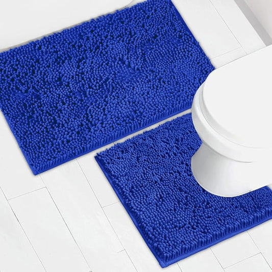 Bathroom Rugs Chenille Bath mat 2 Piece Set, Super Absorbent, Strong PVC Non Slip Backing, Bath mats for Bathroom, Plush Shaggy, Thick, Machine Washable, Bathtub, Toilet.(Royal Blue)