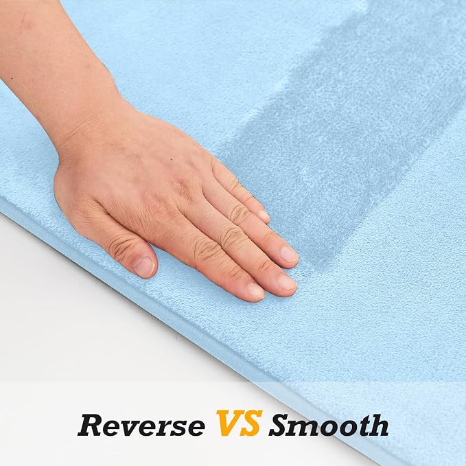 HUXMEYSON Bathroom Rugs Sets 3 Piece, Non-Slip & Quick Dry Bath Mat Set, Ultra Soft Velvet Bath Rugs for Bathroom, Toilet and Shower Floor, Light Blue