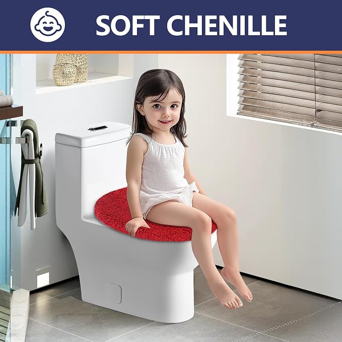 Soft Microfiber Toilet Seat Cover 17.5" x 15" Machine Washable | Solid Toilet Lid Cover Adjustable Rubber Backing Fits Most 16 -17.5" L x 14-16" W Round Oblong and Elongated Toilet Seat