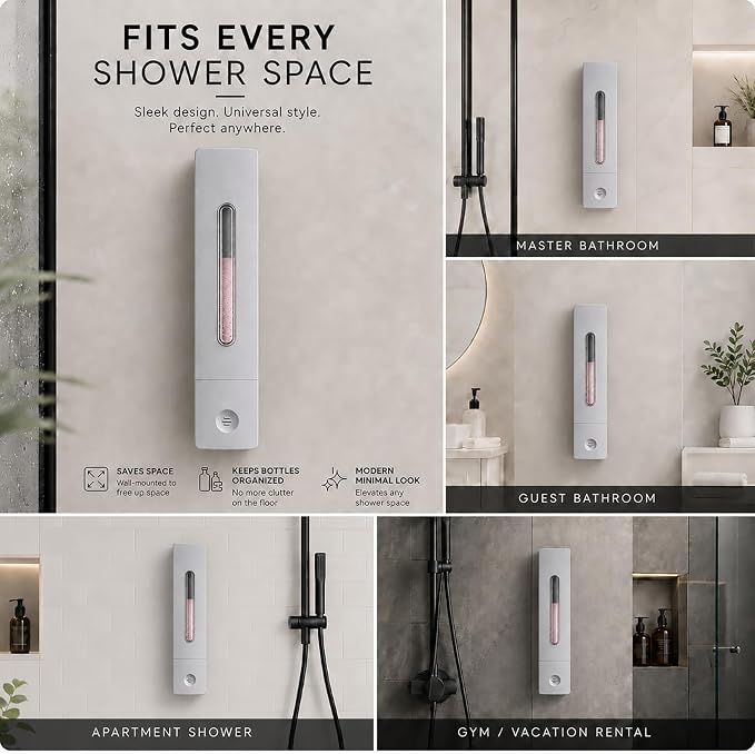 Shampoo and Conditioner Dispenser - Wall-Mounted 3-Chamber Shower Soap Dispenser, No-Drill, 1200ML Capacity, for Bathroom & Hotel