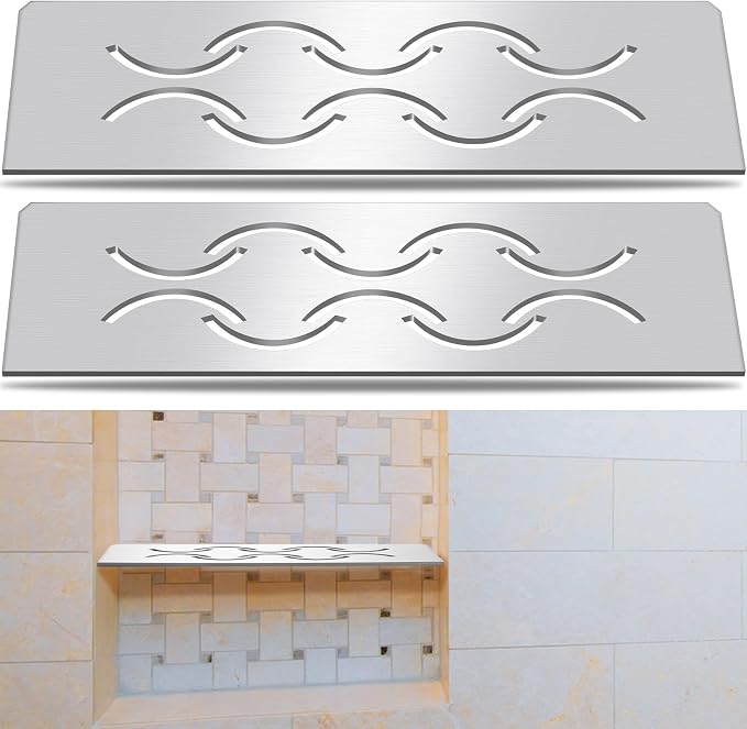 Teenyyou 2 Pack Niche Rectangular Shelf for 12 Prefabricated Board Niche Fits 5/32 Grout Line, 4mm Thick, Bathroom Wave Design, Marine Grade Brushed 316 Stainless Steel