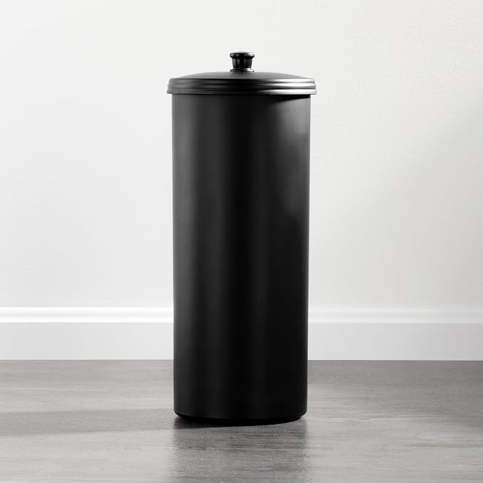iDesign Freestanding Bathroom Toilet Paper Storage Holder, Matte Black | With Lid, For 3 Extra Rolls