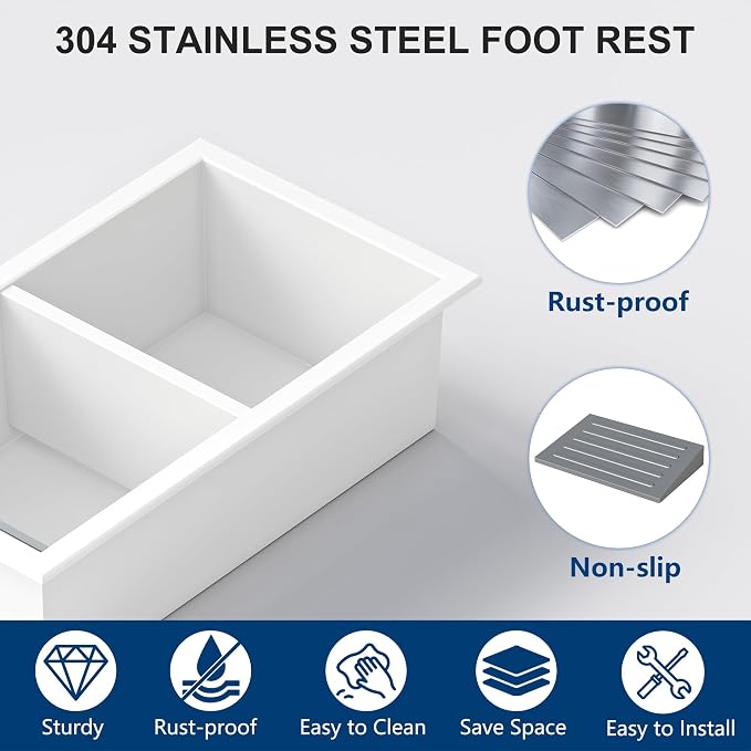 Neodrain Shower Foot Rest for Shaving Legs, 304 Stainless Steel Shower Niche, Recessed Shower Step for Shaving Legs,Niche for Shower Wall, Bathroom Foot Rest (White, 12.3"x 6")