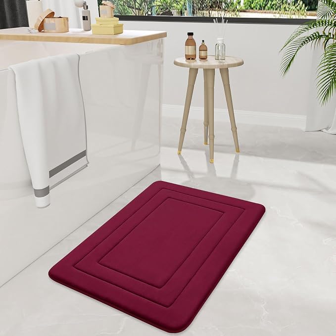 Arotive Memory Foam Bathroom Rug Mat 30x20, Ultra Soft and Absorbent Bath Mat, Machine Wash Dry, Comfortable Bath Rug Carpet for Bathroom Floor, Tub and Shower, Burgundy