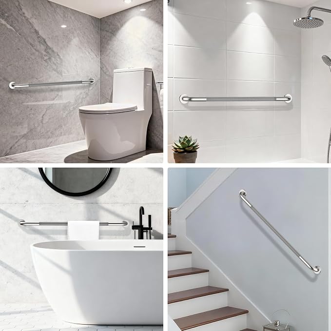 42 Inch Anti-Slip Grab Bar, ZUEXT Brushed Nickel Extra Long Stainless Steel Bathroom Safety Assist Handle w/Knurled Grip, Wall Mounted Support Rail for Bathtub, Shower, Toilet Seniors Handicap Safety