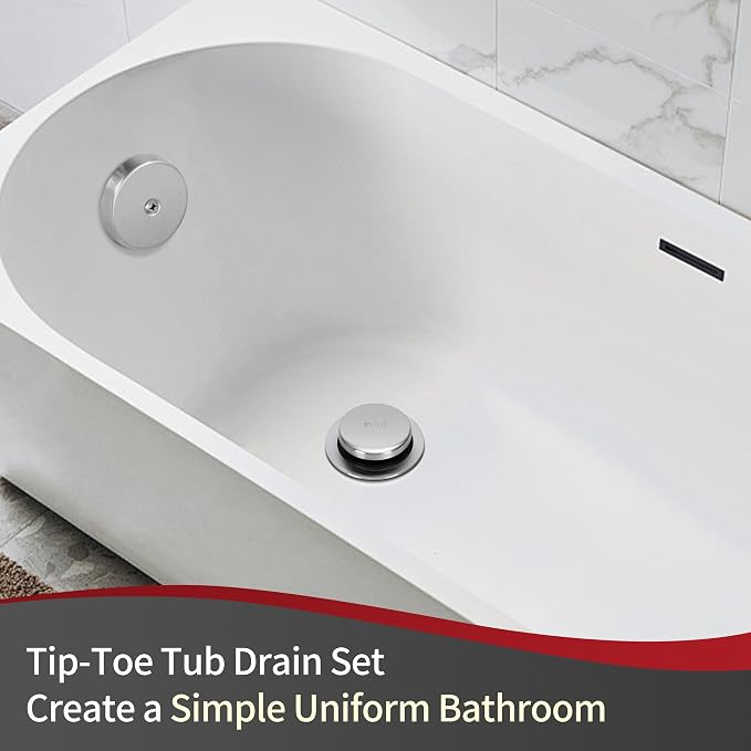 PRIMSOPH Tip-Toe Tub Drain Trim Kit with One Hole Overflow Faceplate Conversion Kit Assembly Universal Fine Coarse Thread Replacement Brushed Nickel