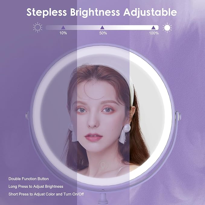 DEIOVWXS Makeup Mirror, Rechargeable Vanity Mirror with 3 Lights, 1X/10X | Adjustable Brightness, 3000mAh, Double-Sided, Gift for Mom, Women, Wife, Girls, Dorm Room Essential