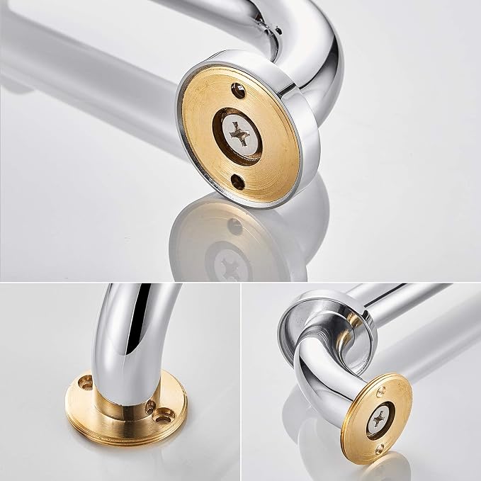 Shower Arms Grab bar for Bathroom Anti-Slip Safety Handrail Wall Grip Handle for Bathtub Toilet Slide Bars Brass Chrome Polished (16 INCH)