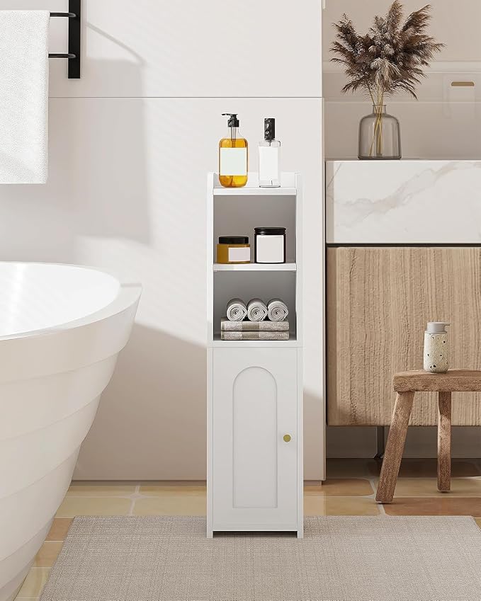 Hzuaneri Bathroom Storage Cabinet, Small Corner Floor Cabinet with Doors and Adjustable Shelf, Narrow Toilet Paper Cabinets, Bathroom Organizer for Small Spaces, White BC19703X