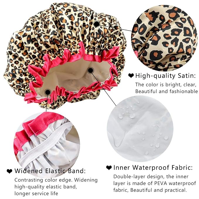 4 Pcs Shower Cap for Women Double Waterproof Layers Reusable Elastic | Elastic, Reusable, Environmental Protection, Double Waterproof Layers
