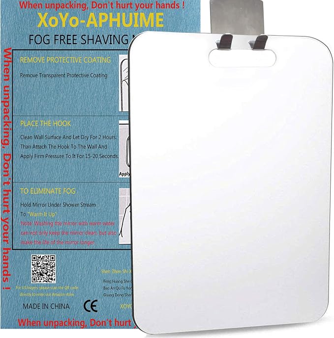 APHUIME Large Fogless Shower Mirror, Anit-Fog Shaving Mirror with Hook | Deluxe Large Anti Fog and Shatterproof Mirror in Bathroom(11 in X 7.48 in)