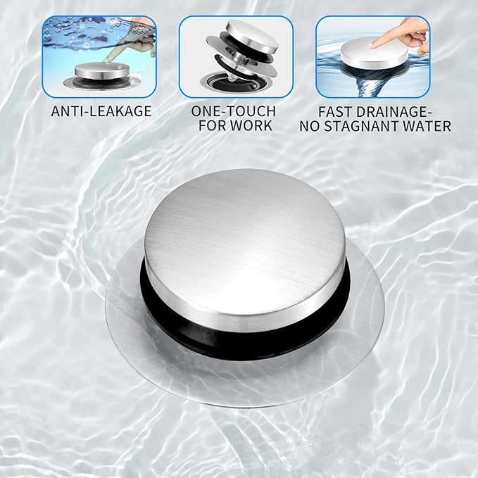 Bathtub Drain Stopper, Tub Plug for 1.5"-1.72" Regular Drains | Universal Pop Up Tub Stopper Replacement for Tip Toe/Trip Lever/Lift&Turn Tub Drains, 3 O-Rings,Chrome Plated