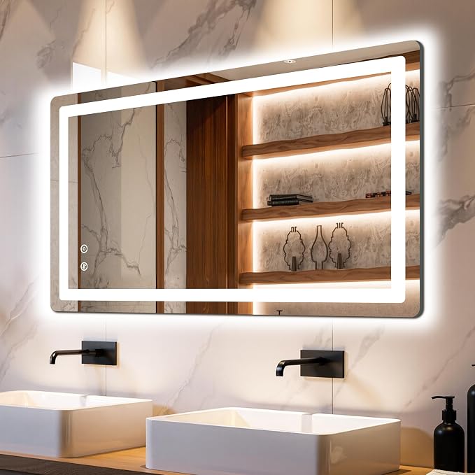 Delma 24x40 LED Bathroom Vanity Mirror with Lights, Anti-Fog, Dimmable | Front & Backlit with 3 Color Modes and Memory, 5mm Shatterproof Glass, Plug-in or Hardwired, Horizontal or Vertical