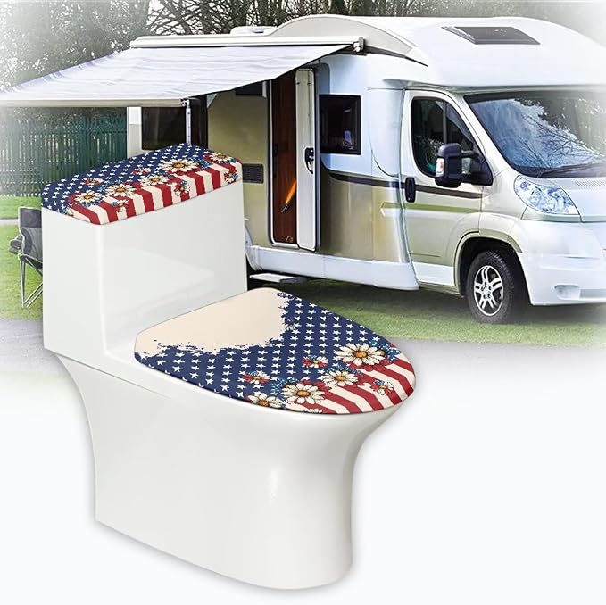 Toilet Lid & Tank Covers for Bathroom American Flag Toilet Lid Cover Round Non Slip Elongated Set 250th Anniversary of USA Decor