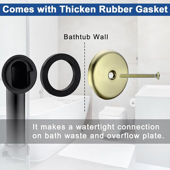 Brass Bathtub Drain Kit, Lift and Turn Tub Drain Kit with Overflow Faceplate, Brushed Gold