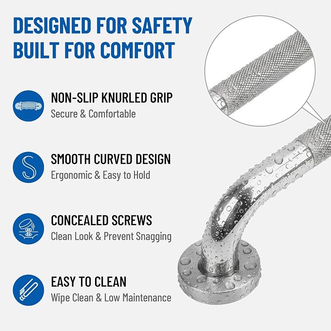 Handicap Grab Bars for Bathroom,Non-Slip Knurled Chorme Grip,36 Inch 2 Pack | SUS 304 Stainless Steel,Extra-Long Shower Safety Bars for wall,Suitable for Seniors,Handicap,Pregnant & Kids,