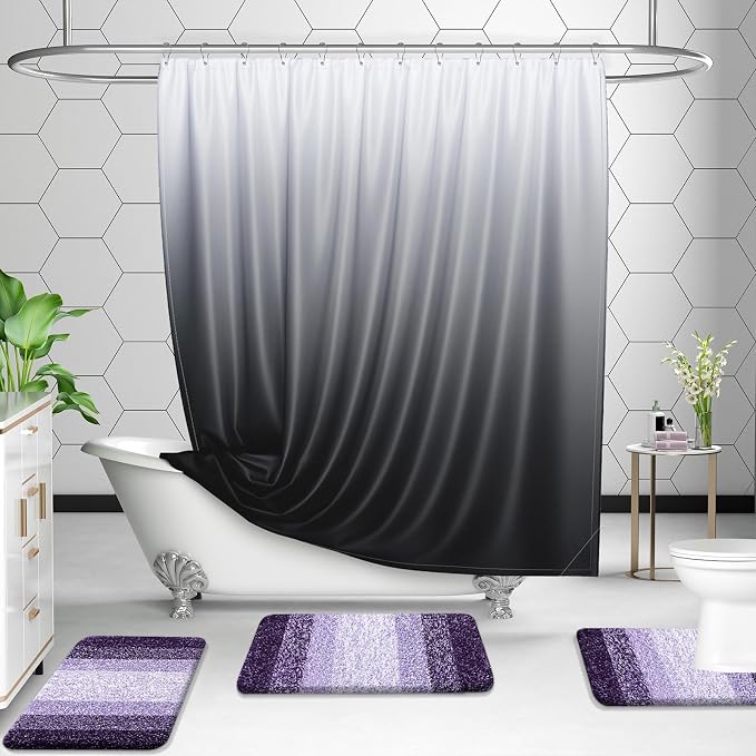 OLANLY Microfiber Bathroom Rugs Sets 3 Piece, 30"x20"+24"x16"+24"x20" | Violet, Soft Absorbent Bath Mats and U-Shaped Contour Toilet Rug, Machine Wash Dry, Plush Shaggy Bath Mat Set for Bathroom